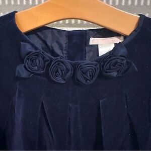 Janie & Jack Navy Velvet Collared Dress with Satin Bottom Trim